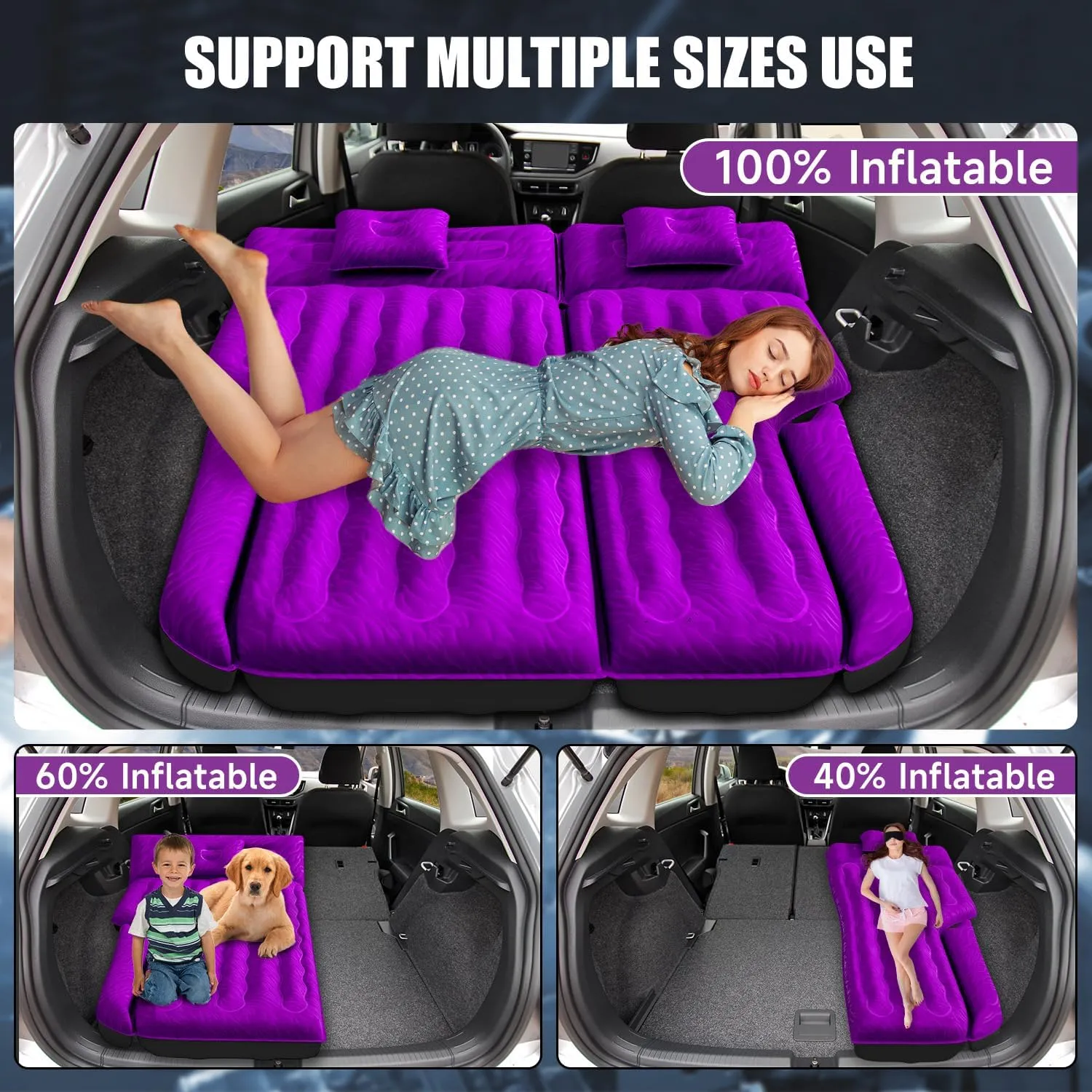 SUV Air Mattress - Double-Sided Flocking Travel Camping Bed with Air Pump & 2 Pillows