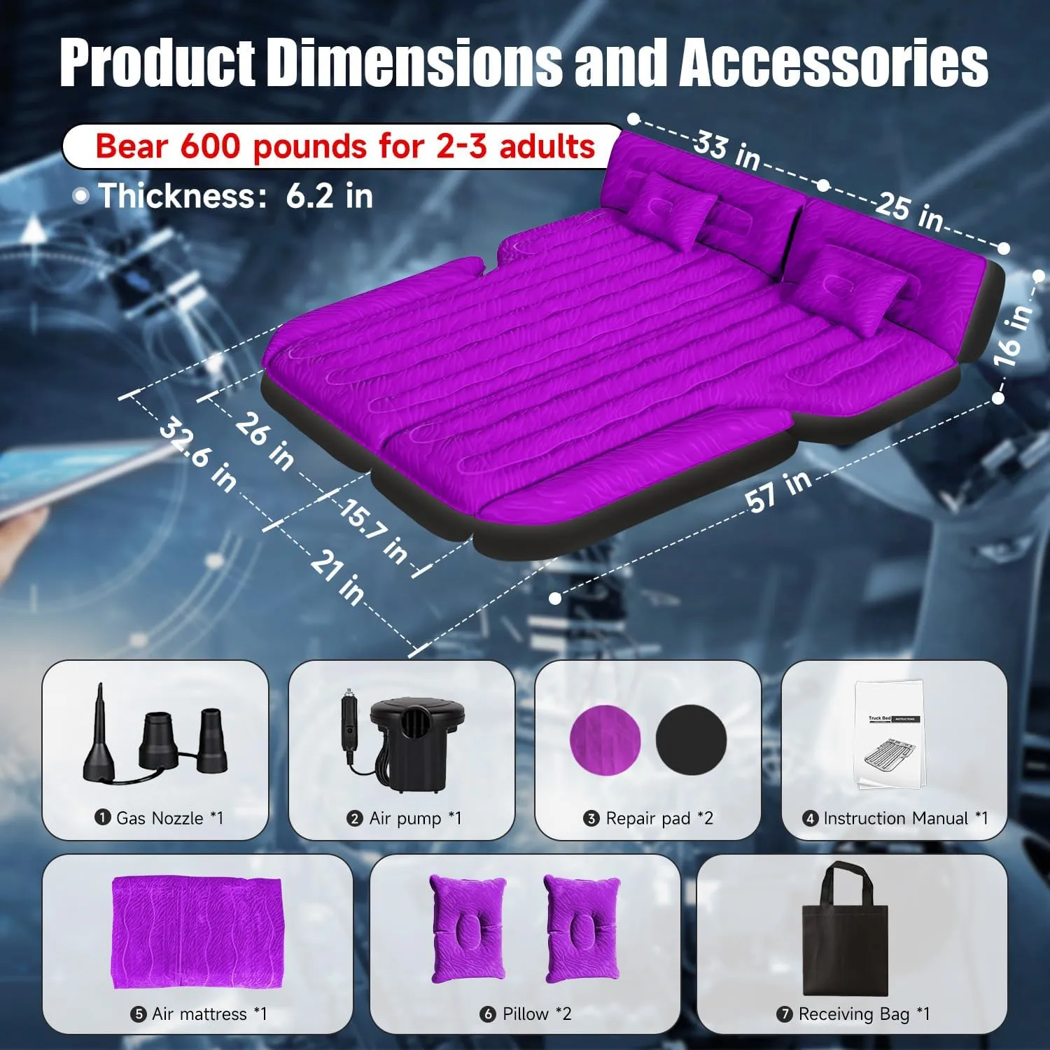 SUV Air Mattress - Double-Sided Flocking Travel Camping Bed with Air Pump & 2 Pillows