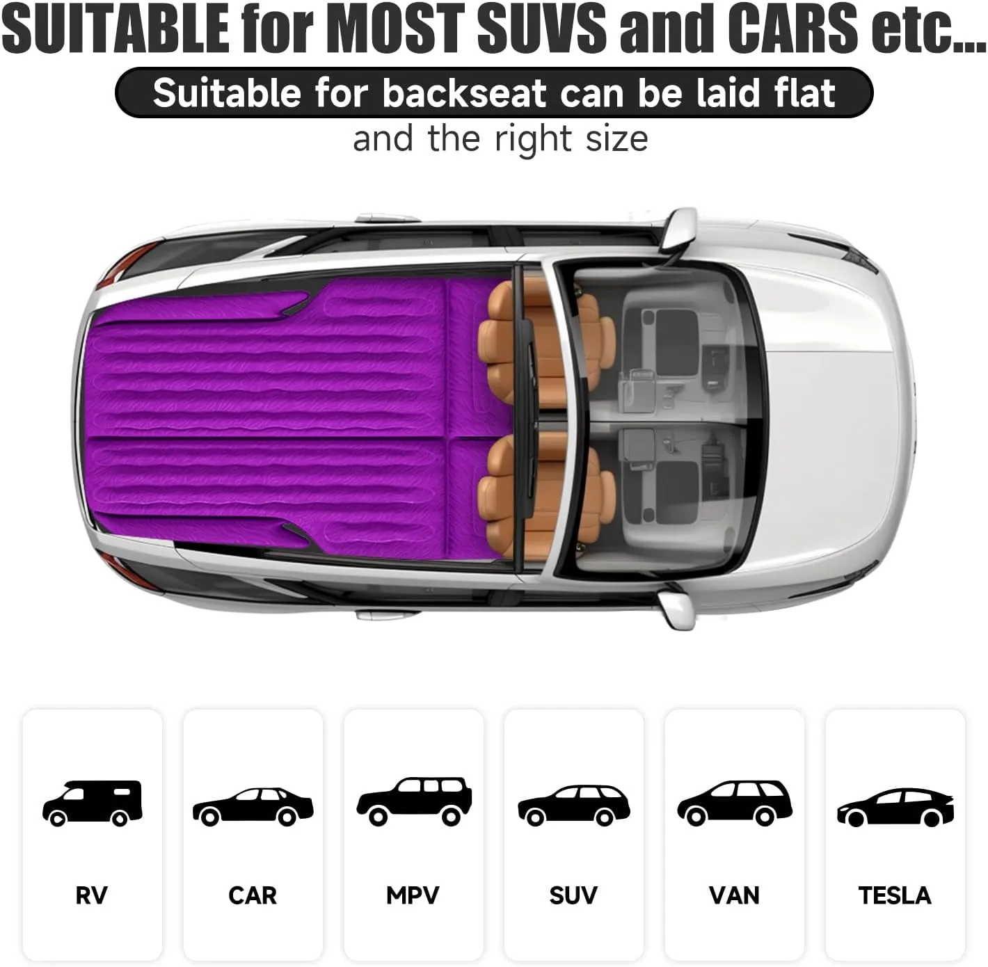SUV Air Mattress - Double-Sided Flocking Travel Camping Bed with Air Pump & 2 Pillows