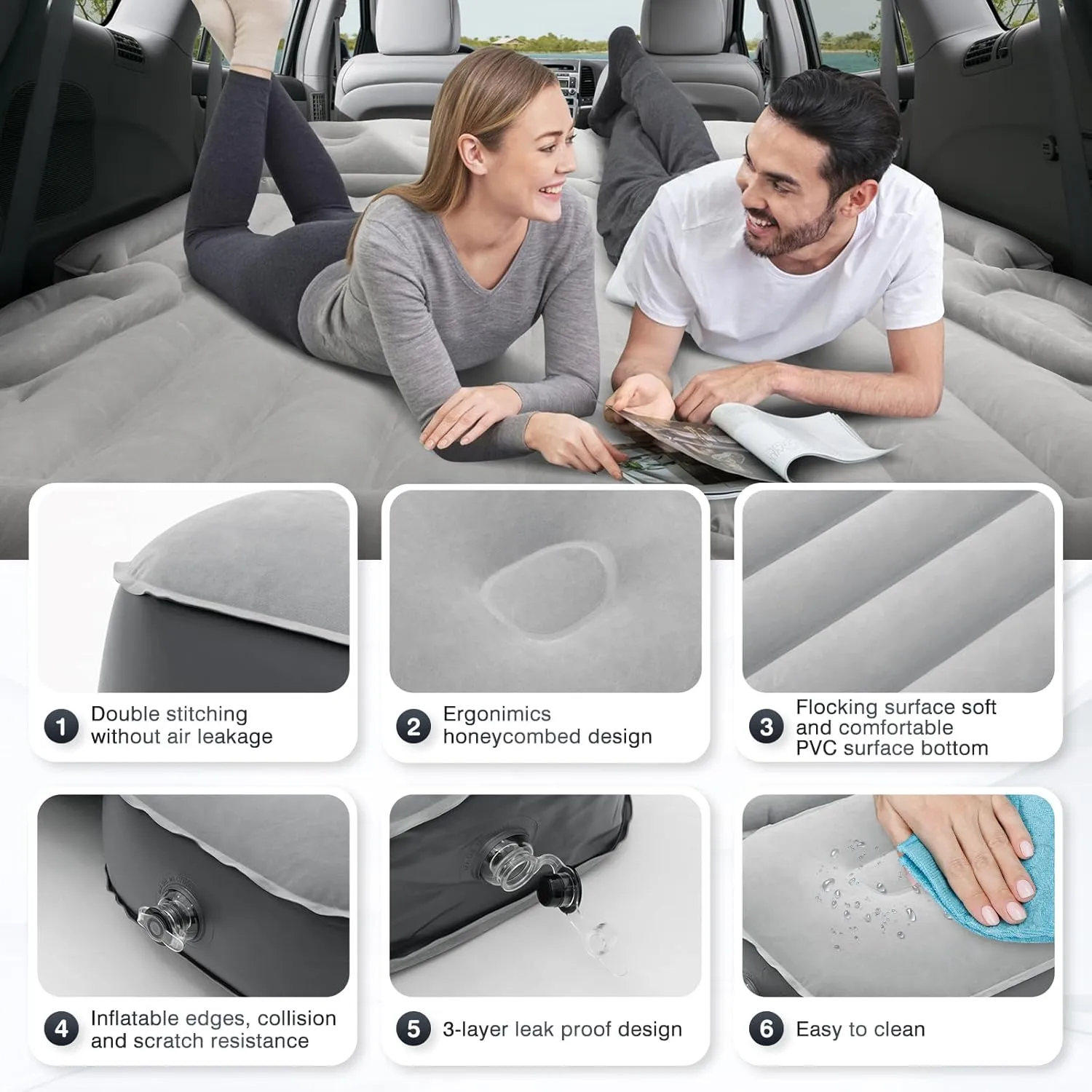 SUV Air Mattress Inflatable Car Air Mattress for Toyota 4runner RAV4, Jeep Wrangler, Ford Explorer Mattress Outdoor Travel Camping Car Bed with Built-in Pillow for SUV Trunk & Back Seat