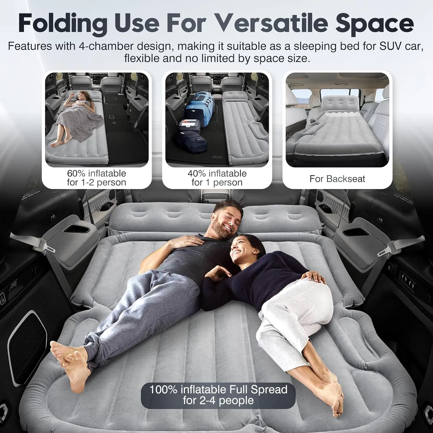 SUV Air Mattress Inflatable Car Air Mattress for Toyota 4runner RAV4, Jeep Wrangler, Ford Explorer Mattress Outdoor Travel Camping Car Bed with Built-in Pillow for SUV Trunk & Back Seat