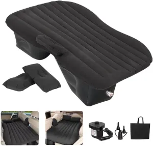 SUV Air Mattress - Thickened and Double Car Sided Flocking Travel Inflatable Bed with Electric Pump 2 Pillows, Sleeping for Home Outdoor Travel, Black