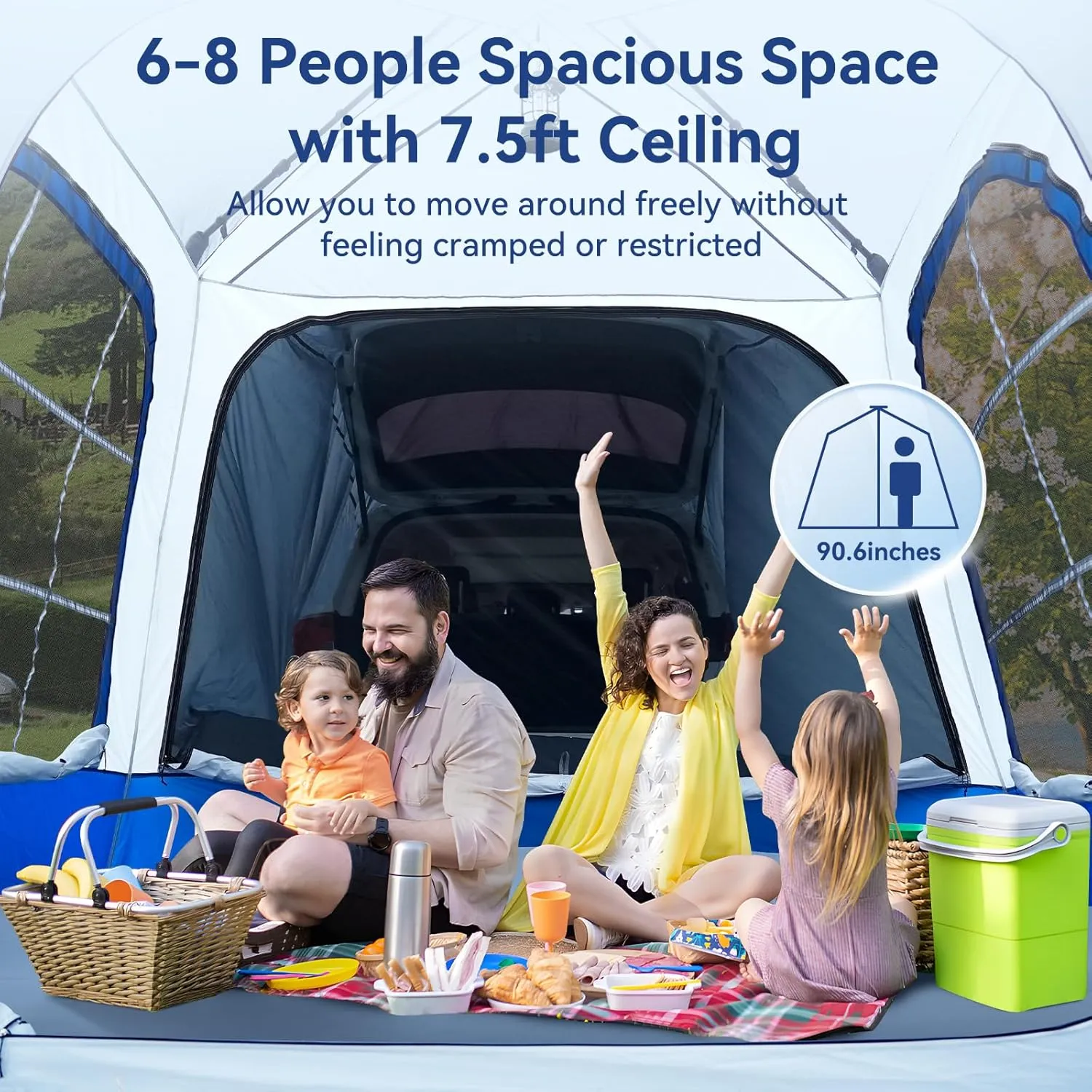 SUV Tent for Camping with Vestibule and Canopy, Waterproof 6-8 Person Automatic Car Truck Camping Tent with Rainfly, Navy Blue