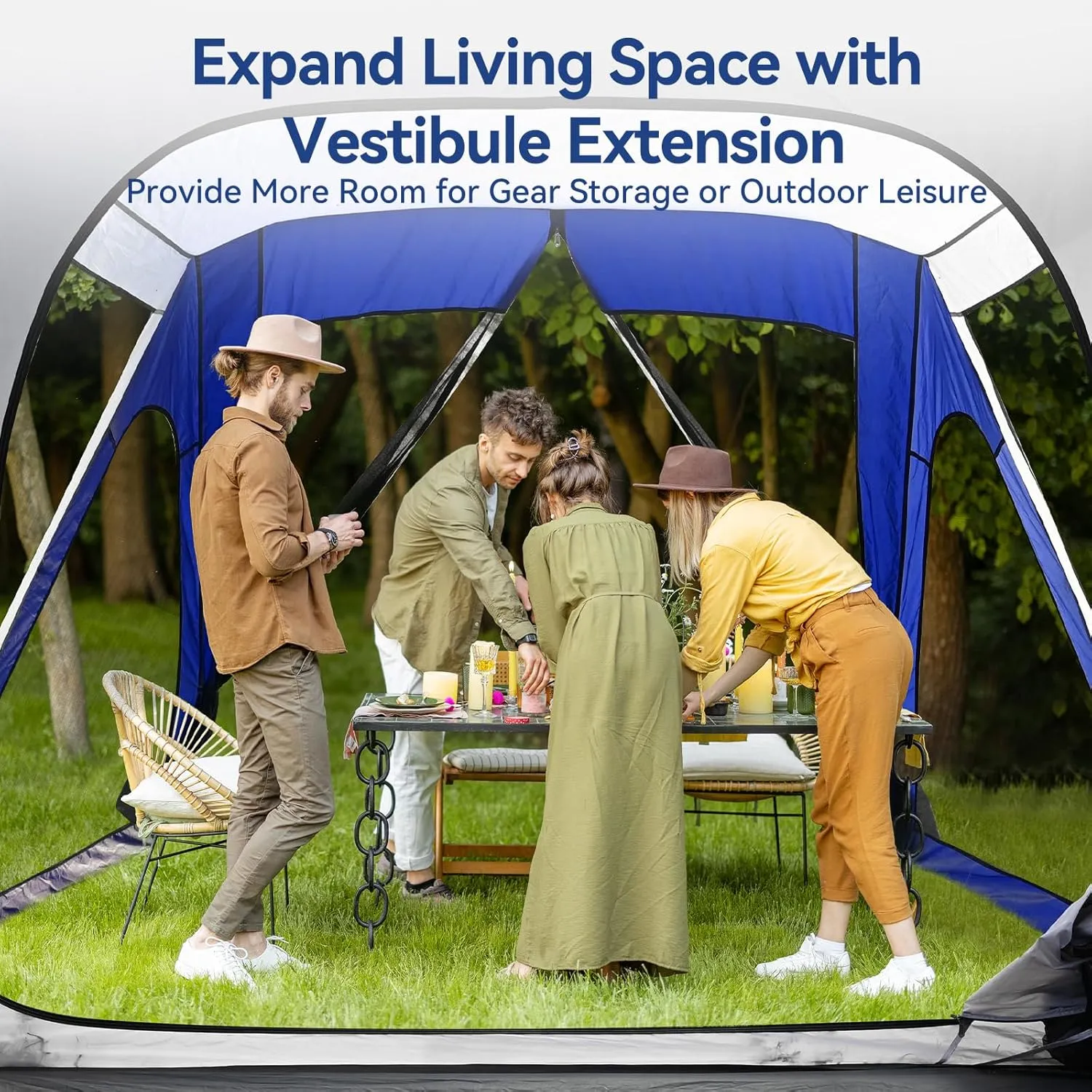 SUV Tent for Camping with Vestibule and Canopy, Waterproof 6-8 Person Automatic Car Truck Camping Tent with Rainfly, Navy Blue