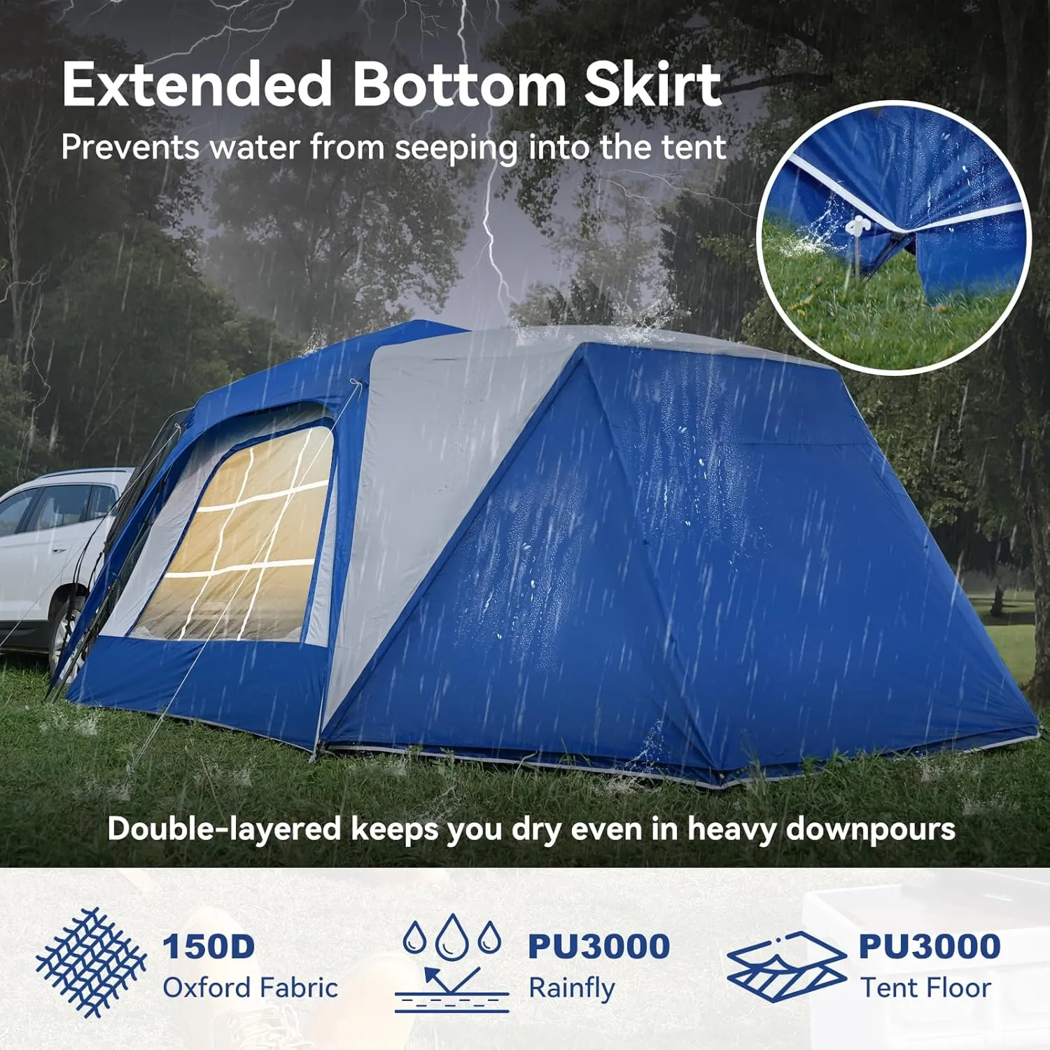 SUV Tent for Camping with Vestibule and Canopy, Waterproof 6-8 Person Automatic Car Truck Camping Tent with Rainfly, Navy Blue