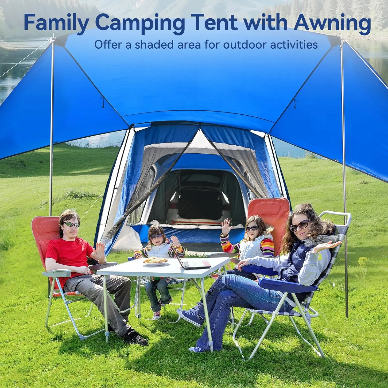SUV Tent for Camping with Vestibule and Canopy, Waterproof 6-8 Person Automatic Car Truck Camping Tent with Rainfly, Navy Blue