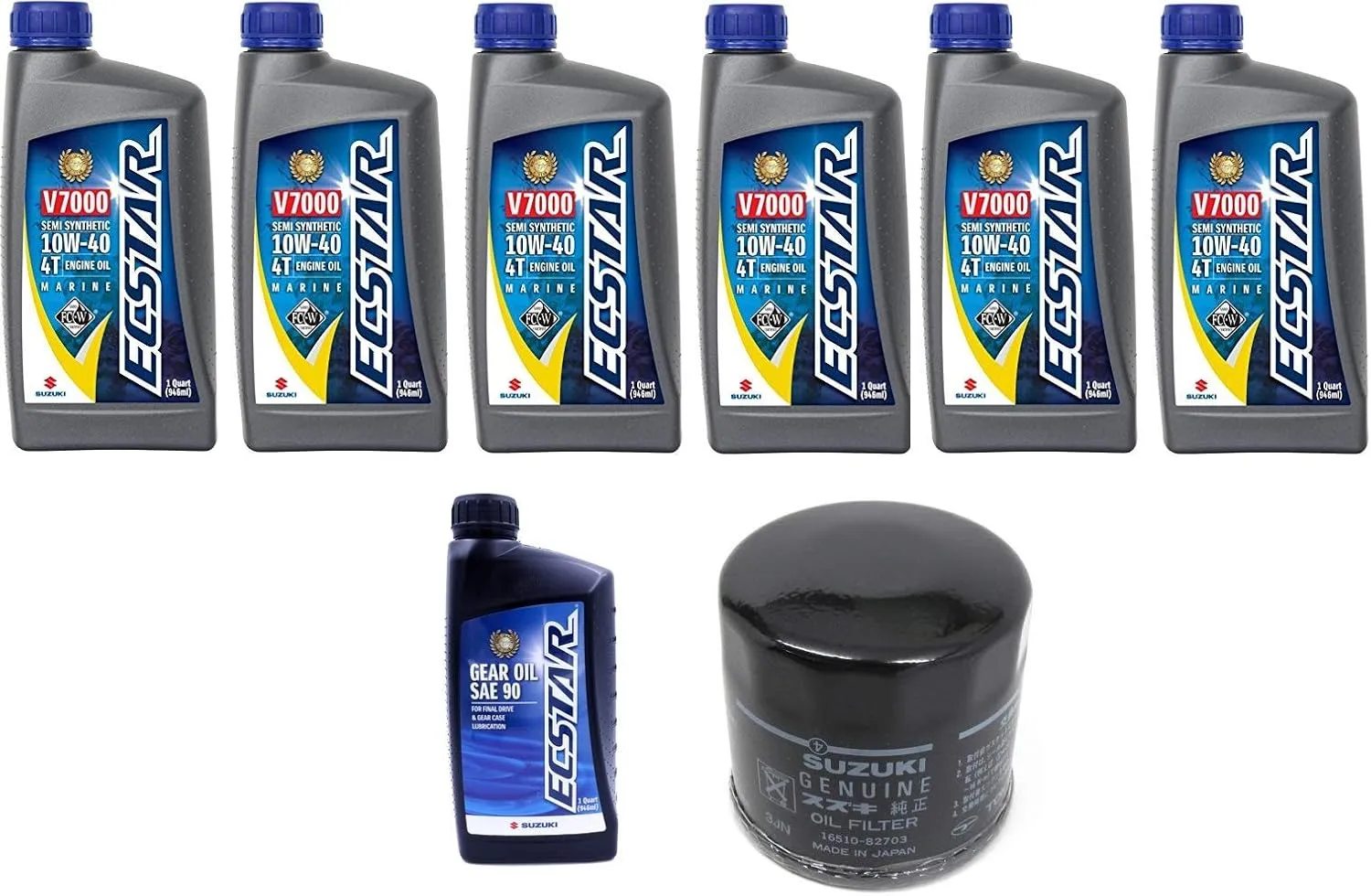 Suz uki Oil Change Kit for DF115A with 6 quarts of Oil and 16510-61A31 Filter and 1 Quart Suzuki Lower Unit Hypoid Gear Oil SAE-90