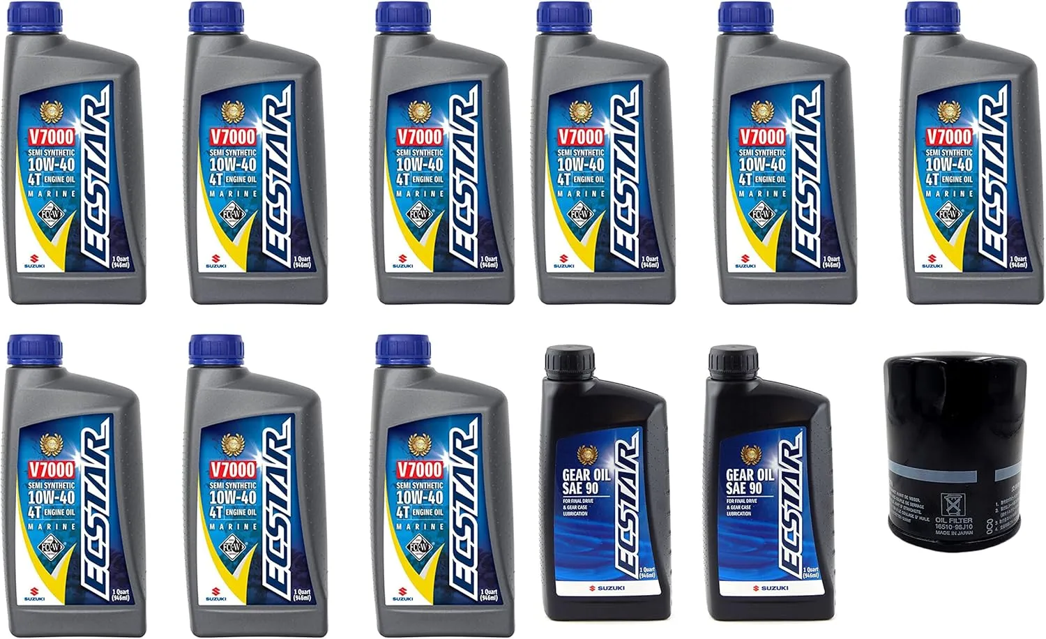 Suzuki Oil Change Kit for DF250 with 9 quarts of Oil and 16510-96J10 filter and 2 Quarts Suzuki Lower Unit Hypoid Gear Oil SAE-90