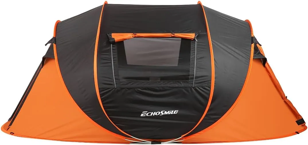 SVRCK Spacious Pop-Up Camping Tent for Family Adventures, Quick Setup and Strong Structure, Black and Orange