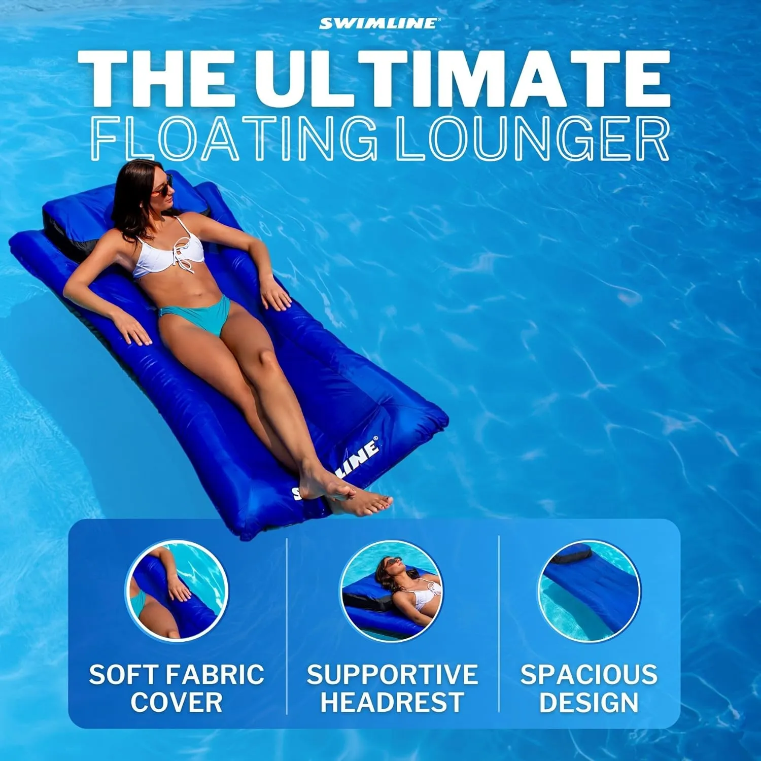 SWIMLINE ORIGINAL Fabric Covered Pool Float Mattress Lounger Raft For Adults & Kids I Comfortable Head Rest & Quick-Dry Cover For Adult Or Kid Floating & Lounging Dogs 9057