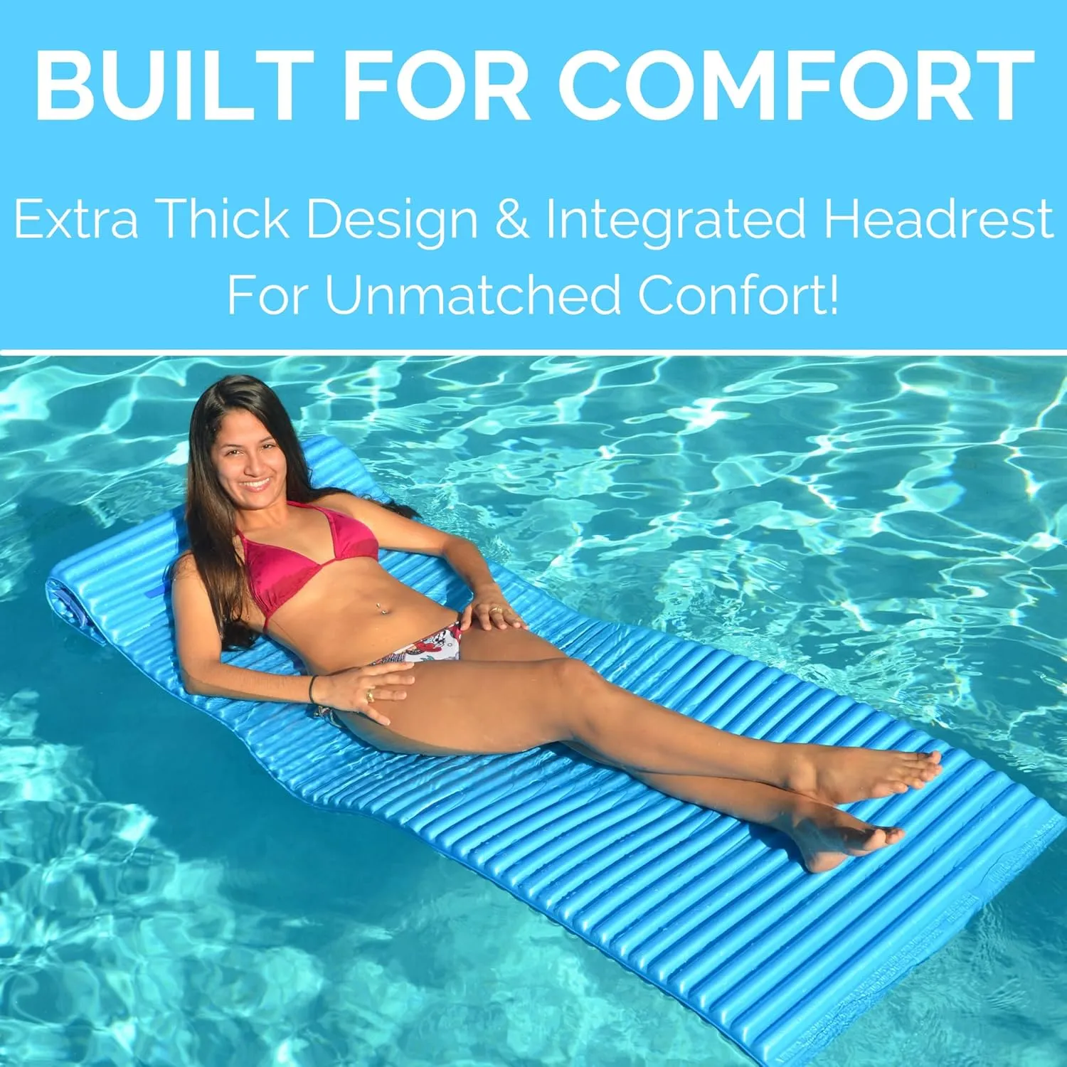 SWIMLINE ORIGINAL Foam Pool Float For Adults | Eva Float Floating Pool Mattress | Blue | Non-Sticky Foam | Includes Drawstring Storage Bag & Adjustable Pillow | Foam Pool Float | Pool Mat Adult