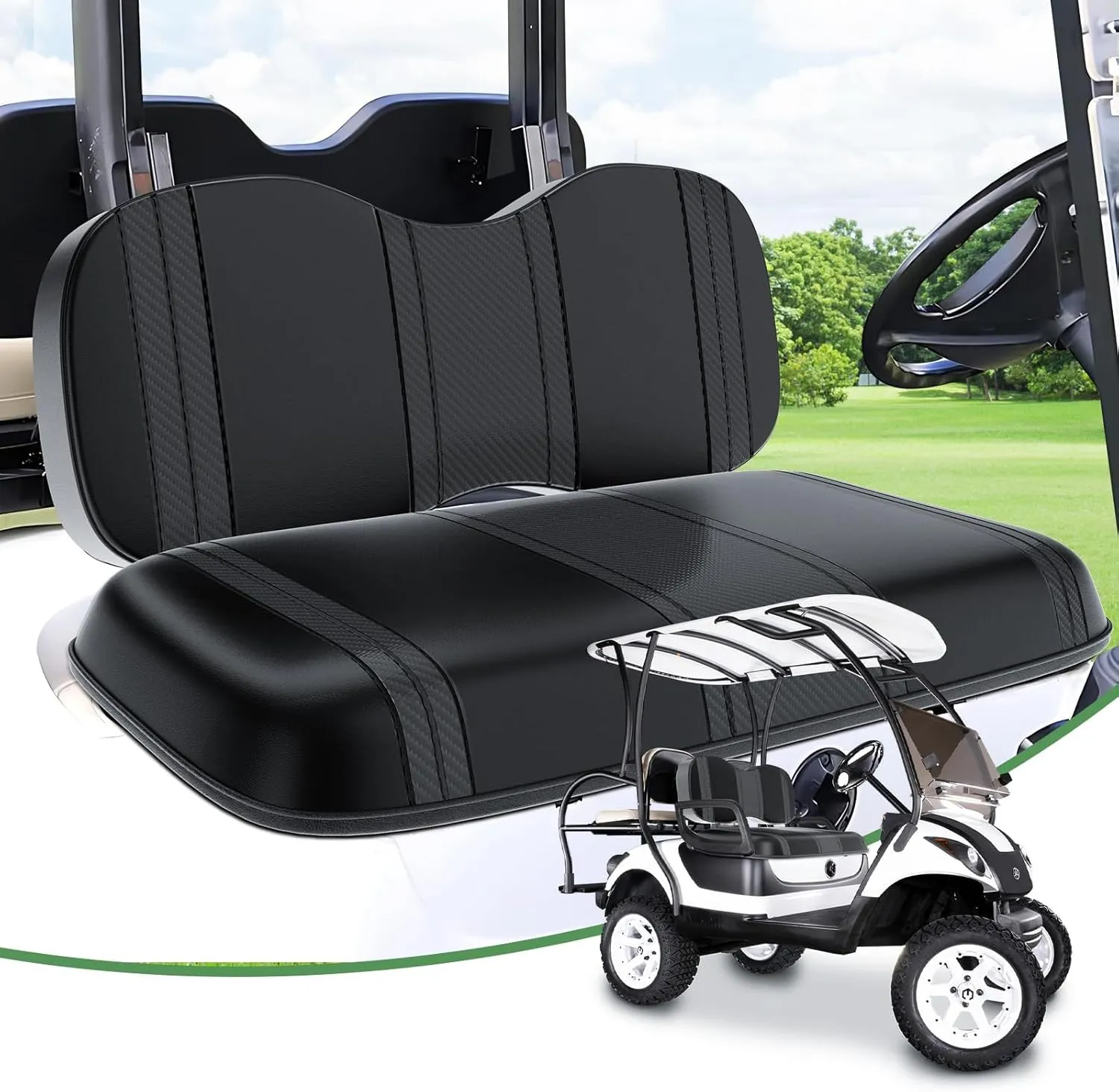 T TGBROS Golf Cart Seat Covers for Yamaha G29/Drive/Drive 2 OEM Ordinary Seat Cushion Golf Cart Front Seat Cover Kit Waterproof Vinyl Leather Breathable Anti-Scratch No Need Gun Nails