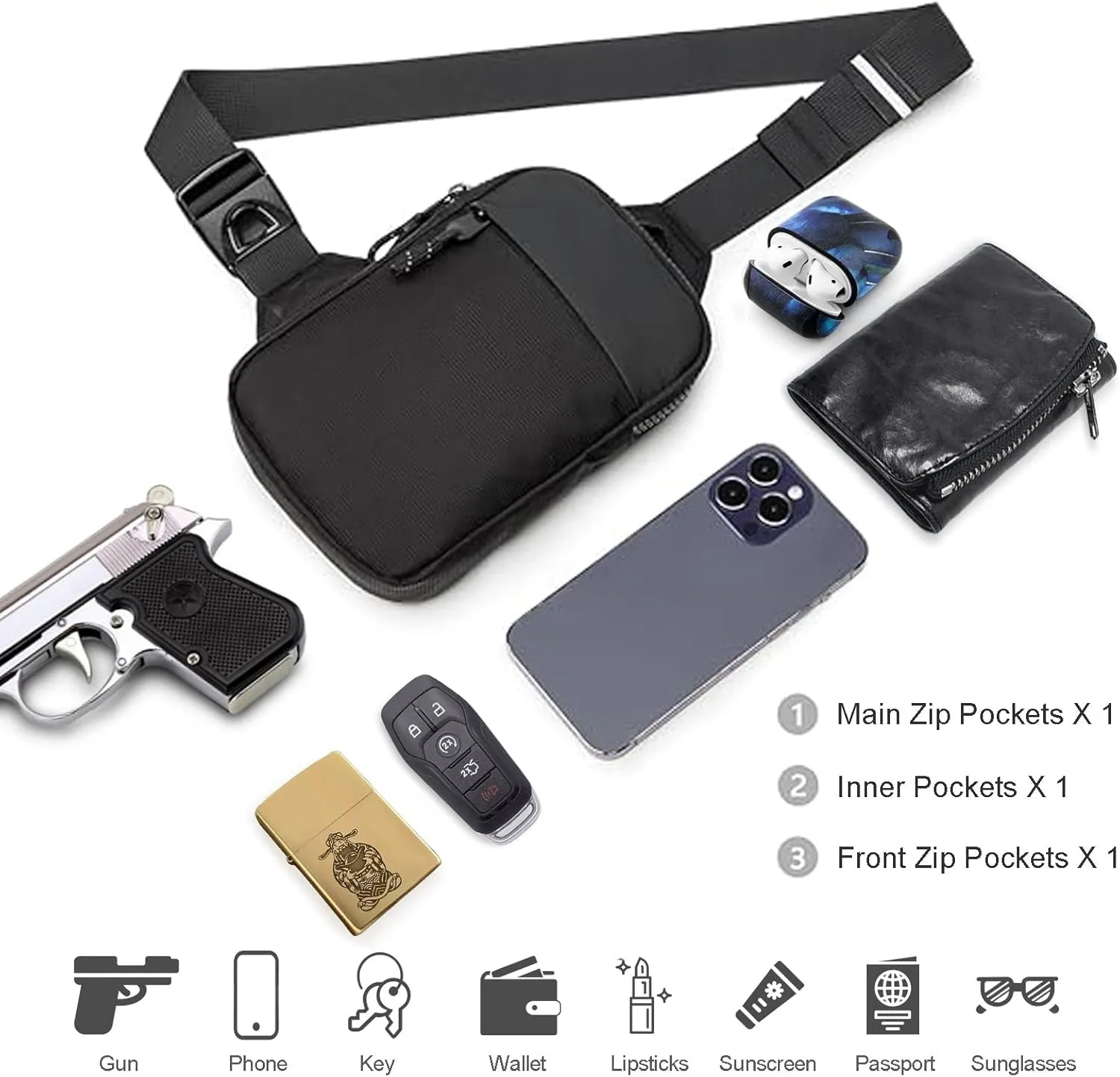 Tactical Bag Shoulder Chest BackPack with Sling，Concealed Carry Shoulder Bag for Range, Travel, Hiking, Outdoor Sports (8.6 x 5.9 inch)