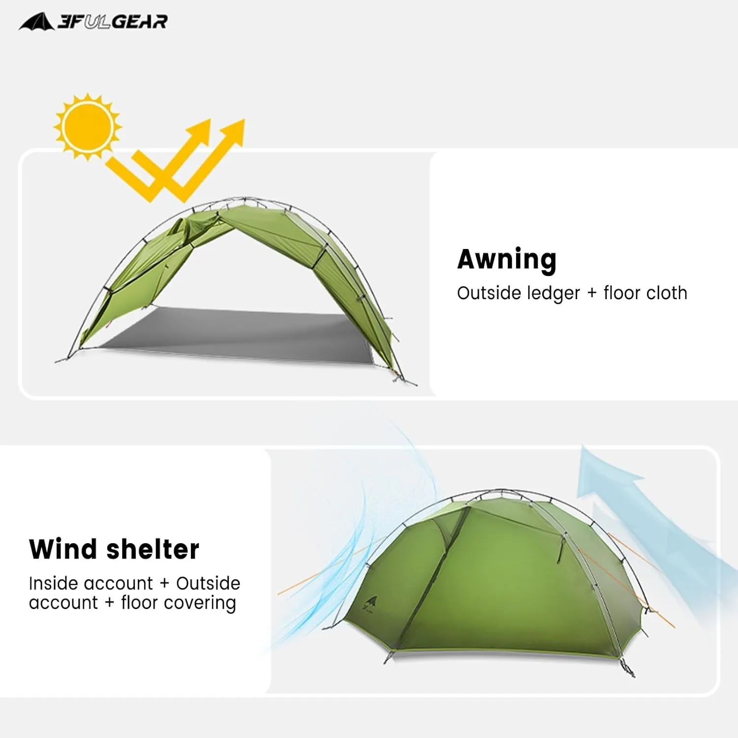 Tai Chi 2 Ultralight Tent, Bivvy Ground Tent for 2 Person Rainproof Windproof 3/4 Camping Tents Season for Outdoor, Camping, Trekking, Kayaking, Climbing, Hiking, Fishing, Hunting