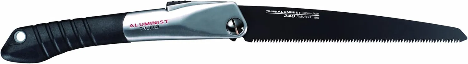 TAJIMA Pull-Stroke Saw - 240 mm x 9 TPI Japanese Flush Cut Hand Saw with Multi-Position Fluoro-Coated Blade & Elastomer Folding Handle - ALOR-A240