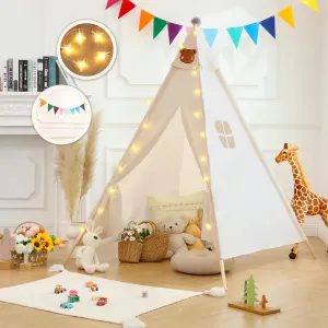 Teepee Tent for Kids Star Lights, Flags,53''x47''x55''Kids Play Tent,Children Play Tent Indoor Outdoor,Gifts Playhouse for Kids,Toddler Teepee Tent Beige Neutral Color(Not wih Mat)