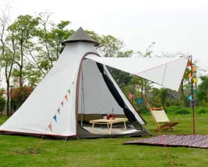 Teepee Waterproof Double Layers Outdoor Tent Thickened Camping Family Tent Pyramids Indian Tent with Fixed Groundsheet Suitable for Wild Camping and Hunting