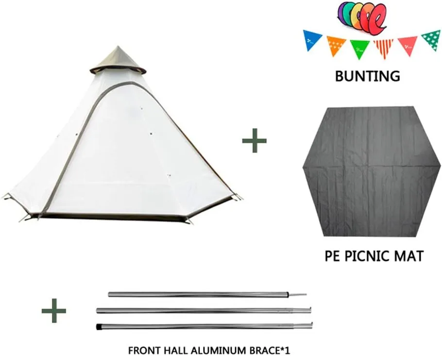 Teepee Waterproof Double Layers Outdoor Tent Thickened Camping Family Tent Pyramids Indian Tent with Fixed Groundsheet Suitable for Wild Camping and Hunting