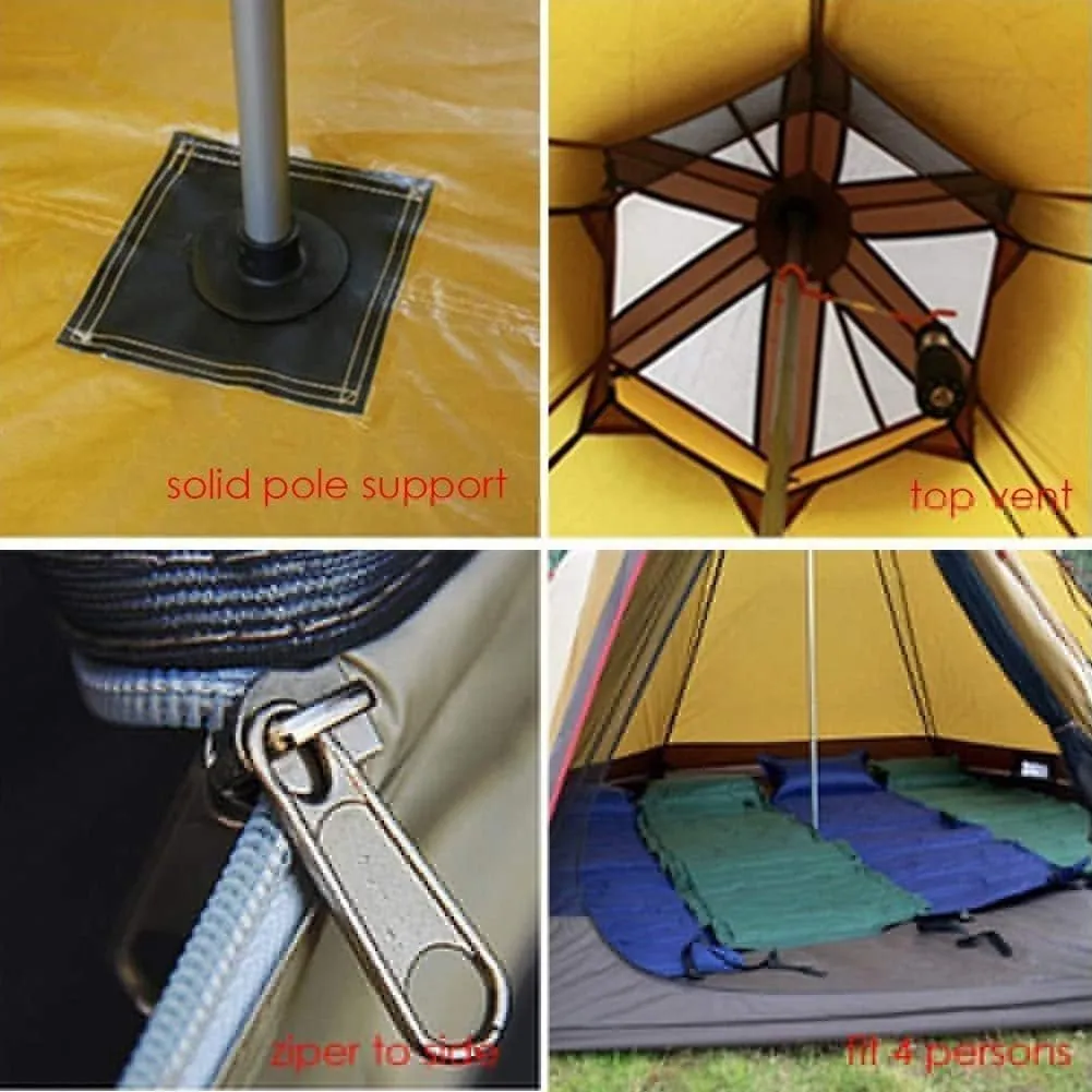Teepee Waterproof Double Layers Outdoor Tent Thickened Camping Family Tent Pyramids Indian Tent with Fixed Groundsheet Suitable for Wild Camping and Hunting