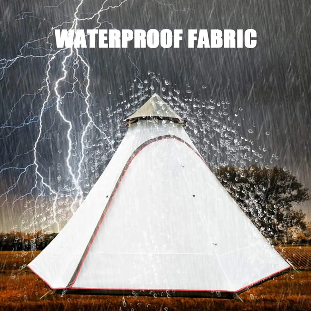 Teepee Waterproof Double Layers Outdoor Tent Thickened Camping Family Tent Pyramids Indian Tent with Fixed Groundsheet Suitable for Wild Camping and Hunting