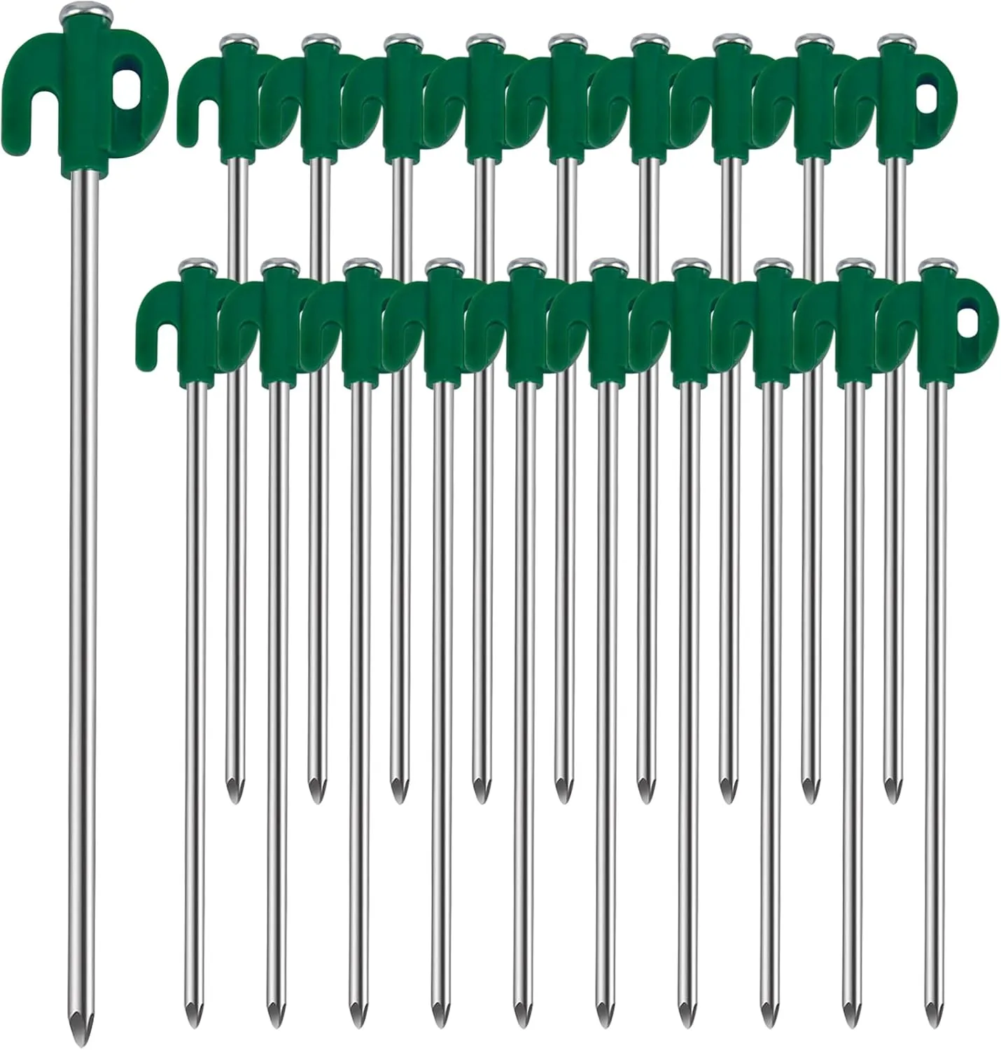 Tent Stakes, 20PCS Galvanized Ground Stake, 10 Inch Non-Rust Metal Tent Pegs Camping Tent Spikes Anchors for Outdoor Canopy, Yard Stakes for Garden, Hiking -Green