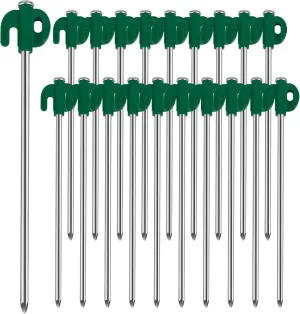 Tent Stakes, 20PCS Galvanized Ground Stake, 10 Inch Non-Rust Metal Tent Pegs Camping Tent Spikes Anchors for Outdoor Canopy, Yard Stakes for Garden, Hiking -Green