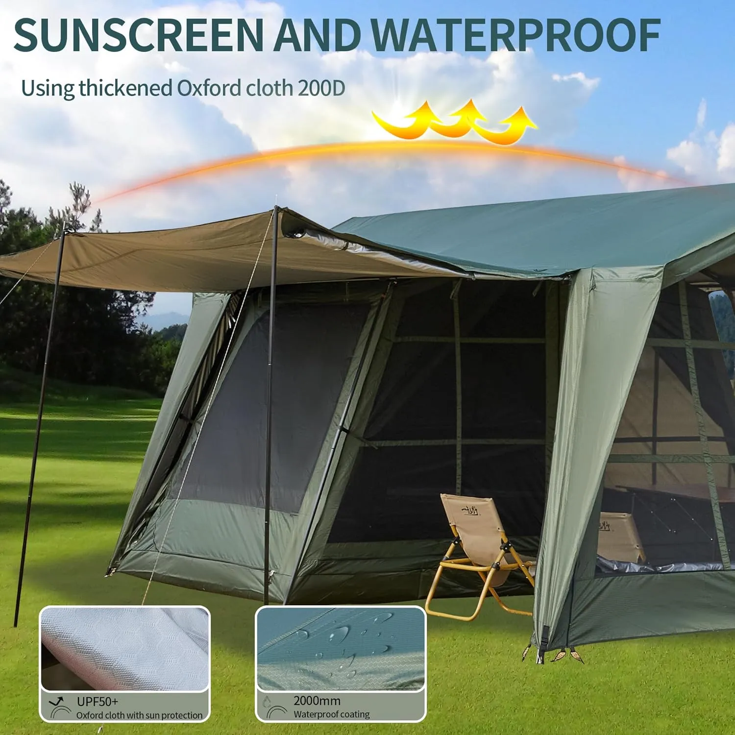 Tents 4/6/8/12 Person, Easy Setup Waterproof Camping Tent with Rainfly, Portable Double Layer Large Family Tent for Camping Backyard Outdoor &Hiking