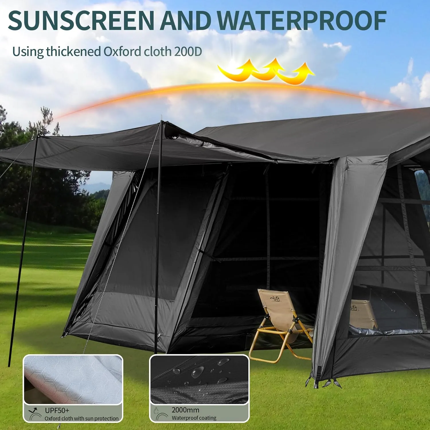 Tents 4/6/8/12 Person, Easy Setup Waterproof Camping Tent with Rainfly, Portable Double Layer Large Family Tent for Camping Backyard Outdoor &Hiking