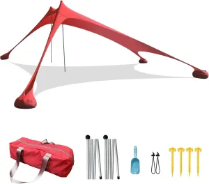 Tents Beach Tent with Sand Anchor, Portable Canopy Sunshade - 2.1m x 2.1m - Reinforced Corners, Camping Tarp Sun Shelter w/Sand Shovel Carrying Bag,F