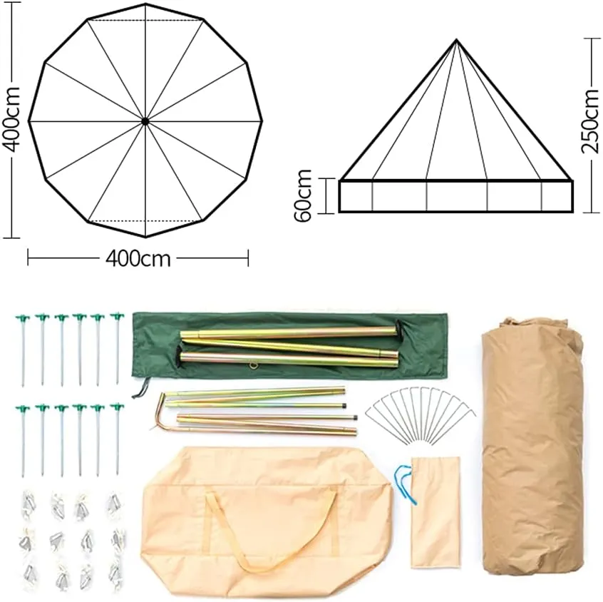 Tents Canvas Bell Tent - Camping Teepee Tents 4-6 Person - Family Outdoor 3 Season with Stove Hole Yurt Tent (Color : Cotton Cloth, Size : 500X500X300CM)