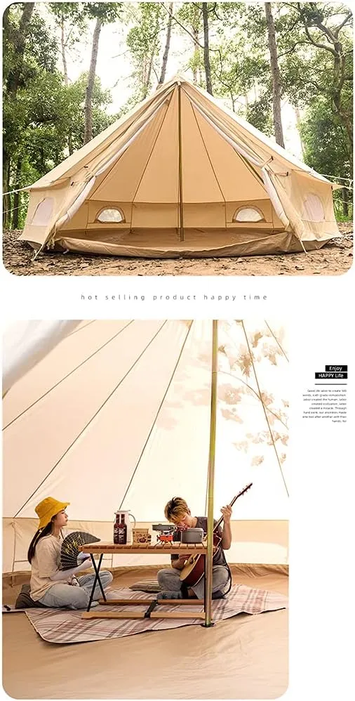 Tents Canvas Bell Tent - Camping Teepee Tents 4-6 Person - Family Outdoor 3 Season with Stove Hole Yurt Tent (Color : Cotton Cloth, Size : 500X500X300CM)