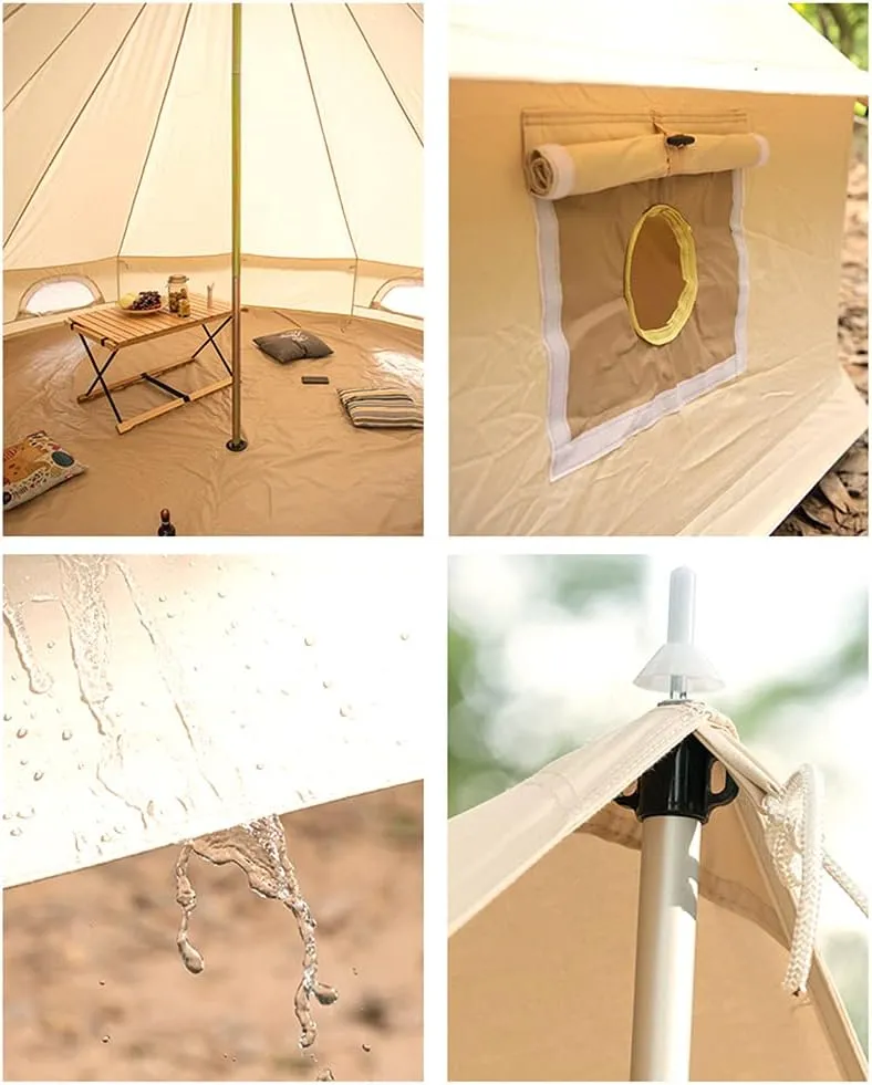 Tents Canvas Bell Tent - Camping Teepee Tents 4-6 Person - Family Outdoor 3 Season with Stove Hole Yurt Tent (Color : Cotton Cloth, Size : 500X500X300CM)
