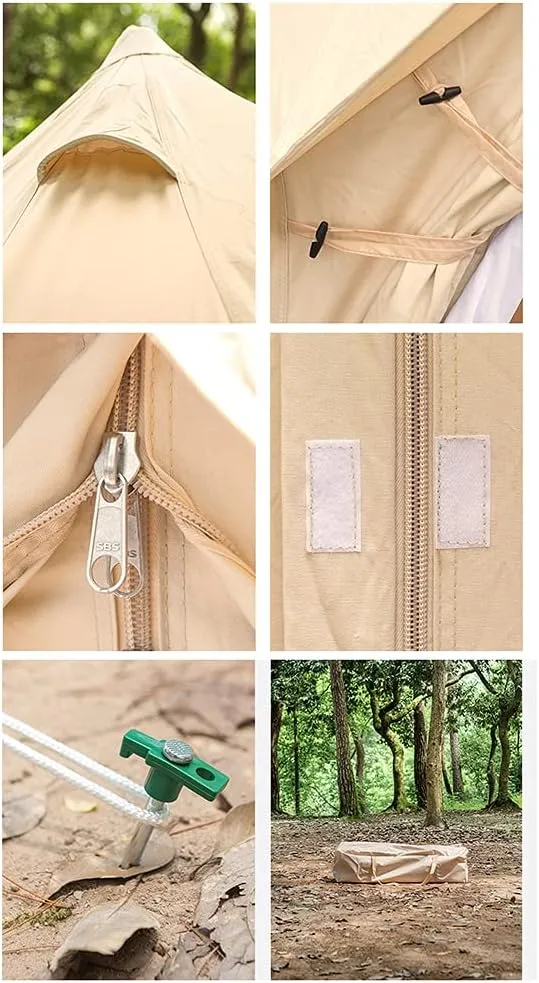 Tents Canvas Bell Tent - Camping Teepee Tents 4-6 Person - Family Outdoor 3 Season with Stove Hole Yurt Tent (Color : Cotton Cloth, Size : 500X500X300CM)