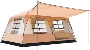 Tents Double Layer Tent for Camping with Porch, 12 Person Family Cabin Tents, 2 Rooms, Straight Wall, 3 Doors and 3 Window with Mesh, Big Dome Tent for Outdoor, Picnic, Friends Gathering