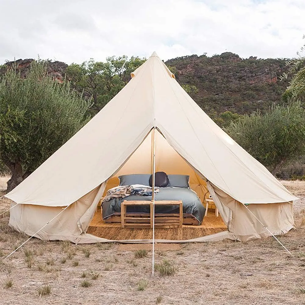 Tents Round Bell Tent Canvas Yurt Tent with Zipped Groundsheet, 4 Season Large Family Teepee Tents for Family Outdoor Camping, Diameter 3M/4M/5M/6M Cotton/Canvas (Color : 3m/9.84ft)