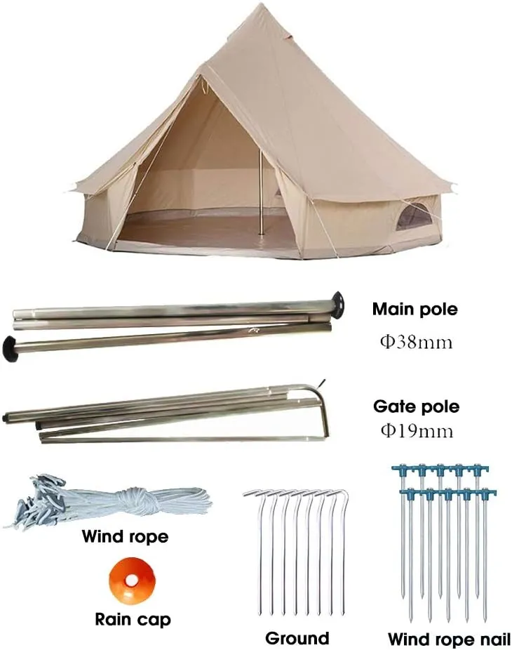 Tents Round Bell Tent Canvas Yurt Tent with Zipped Groundsheet, 4 Season Large Family Teepee Tents for Family Outdoor Camping, Diameter 3M/4M/5M/6M Cotton/Canvas (Color : 3m/9.84ft)
