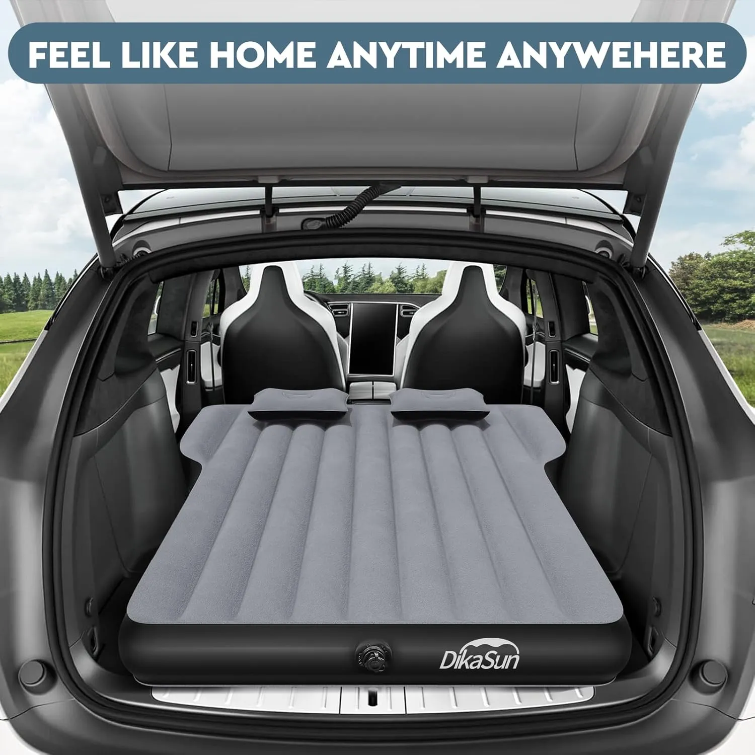 Tesla Model Y Mattress: Inflatable Camping Bed Air Mattress for Model Y, Thickened Travel SUV Sleeping Pad with Car Air Pump 2 Pillows