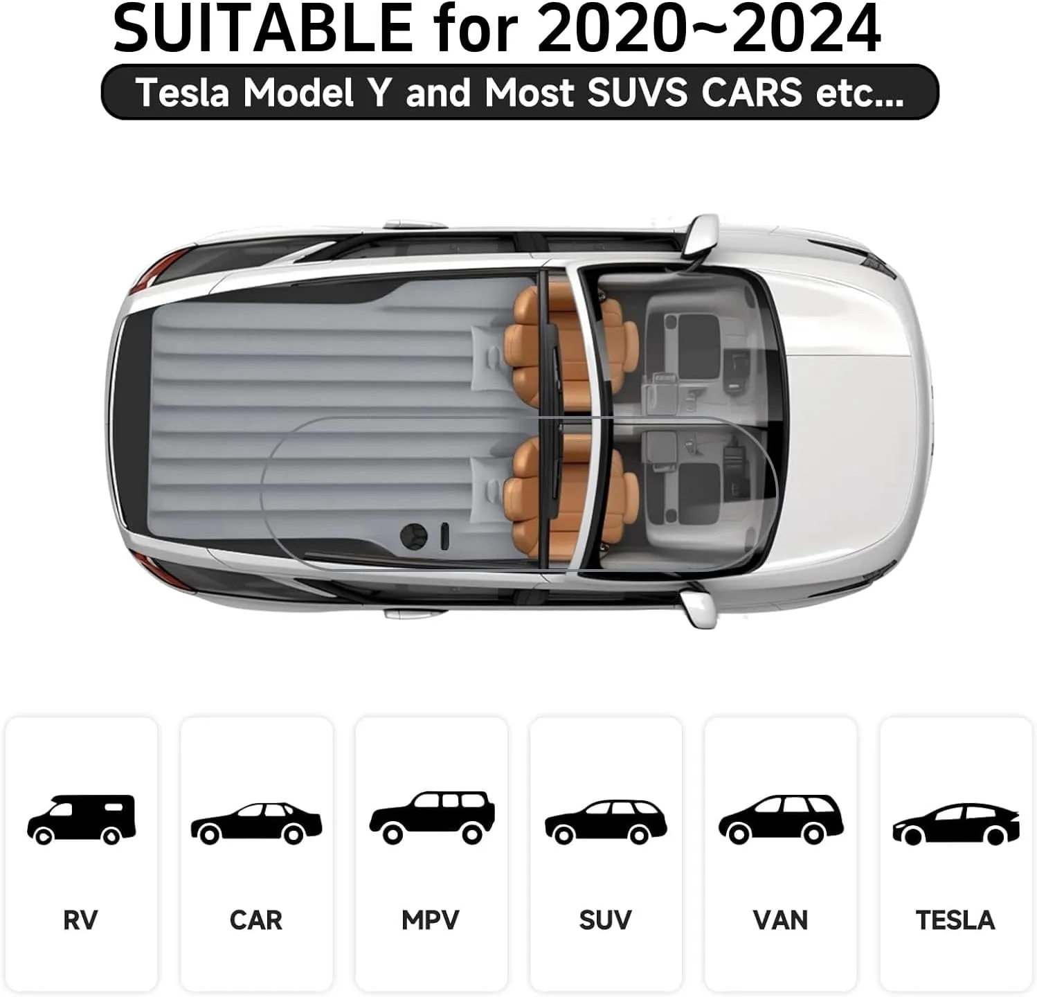 Tesla Model Y Mattress: Inflatable Camping Bed Air Mattress for Model Y, Thickened Travel SUV Sleeping Pad with Car Air Pump 2 Pillows