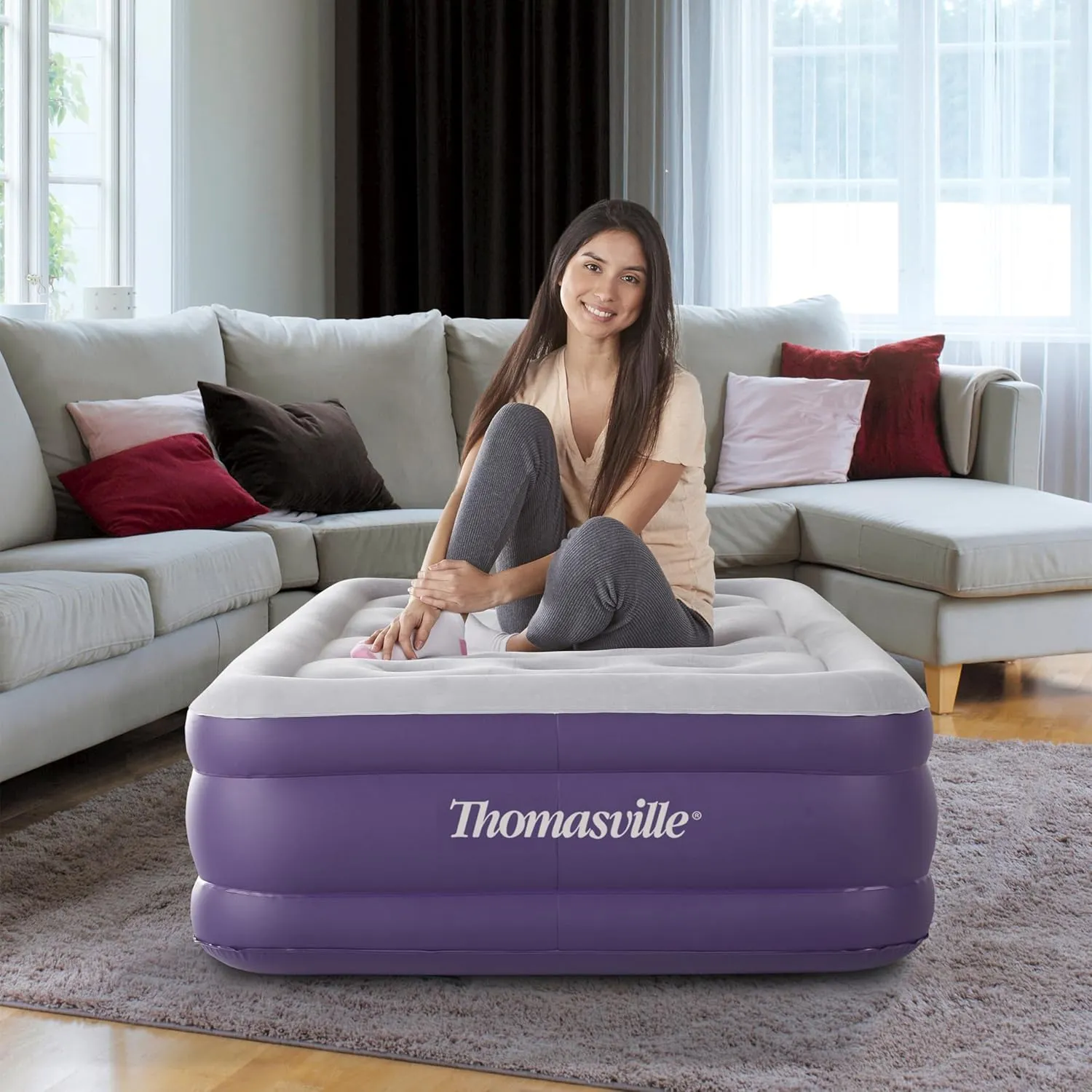 Thomasville Sensation Air Bed Mattress with Express Pump and Coil-in-Coil Comfort, 15" Twin