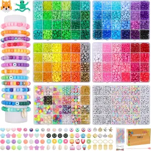 THRELE 4000pcs Pony Beads Friendship Bracelet Making Kit Included 96 Colors Kandi Beads,Letter Beads,Hair Beads,Bracelet Making Kit DIY Crafts