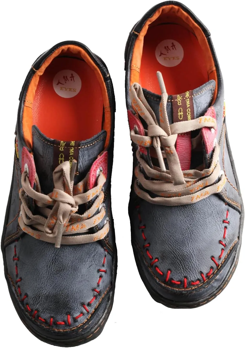 TMA EYES Women Retro Lace-up Leather Soft Sole Shoes with Hand-Stitch Design