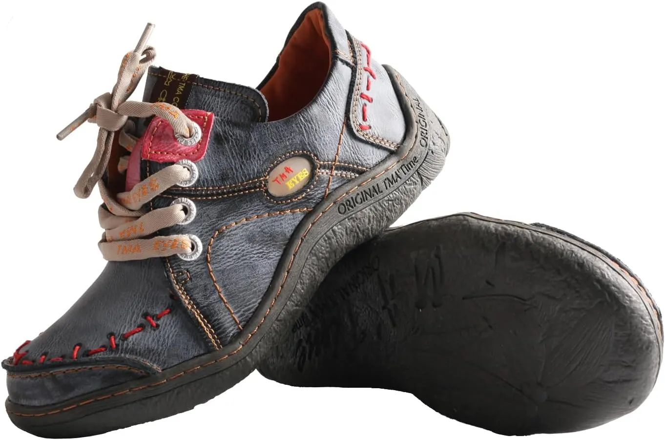 TMA EYES Women Retro Lace-up Leather Soft Sole Shoes with Hand-Stitch Design