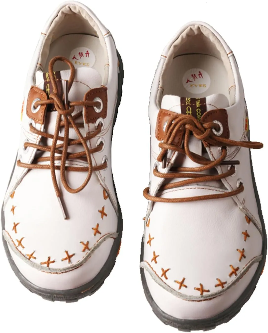 TMA EYES Women's Leather Non-Slip lace-up Leather Fashion Shoes Flats Comfortable with Hand-Stitched Design