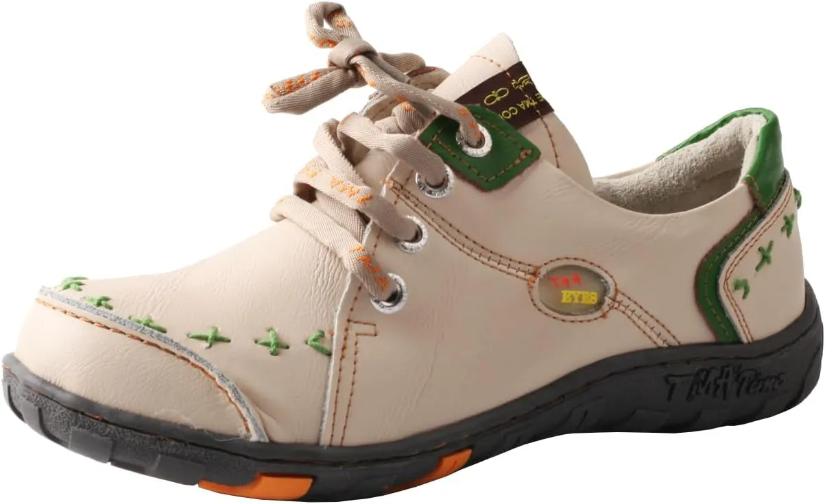 TMA EYES Women's Leather Soft Sole lace-up Fashion Shoes with Hand-Stitched Design