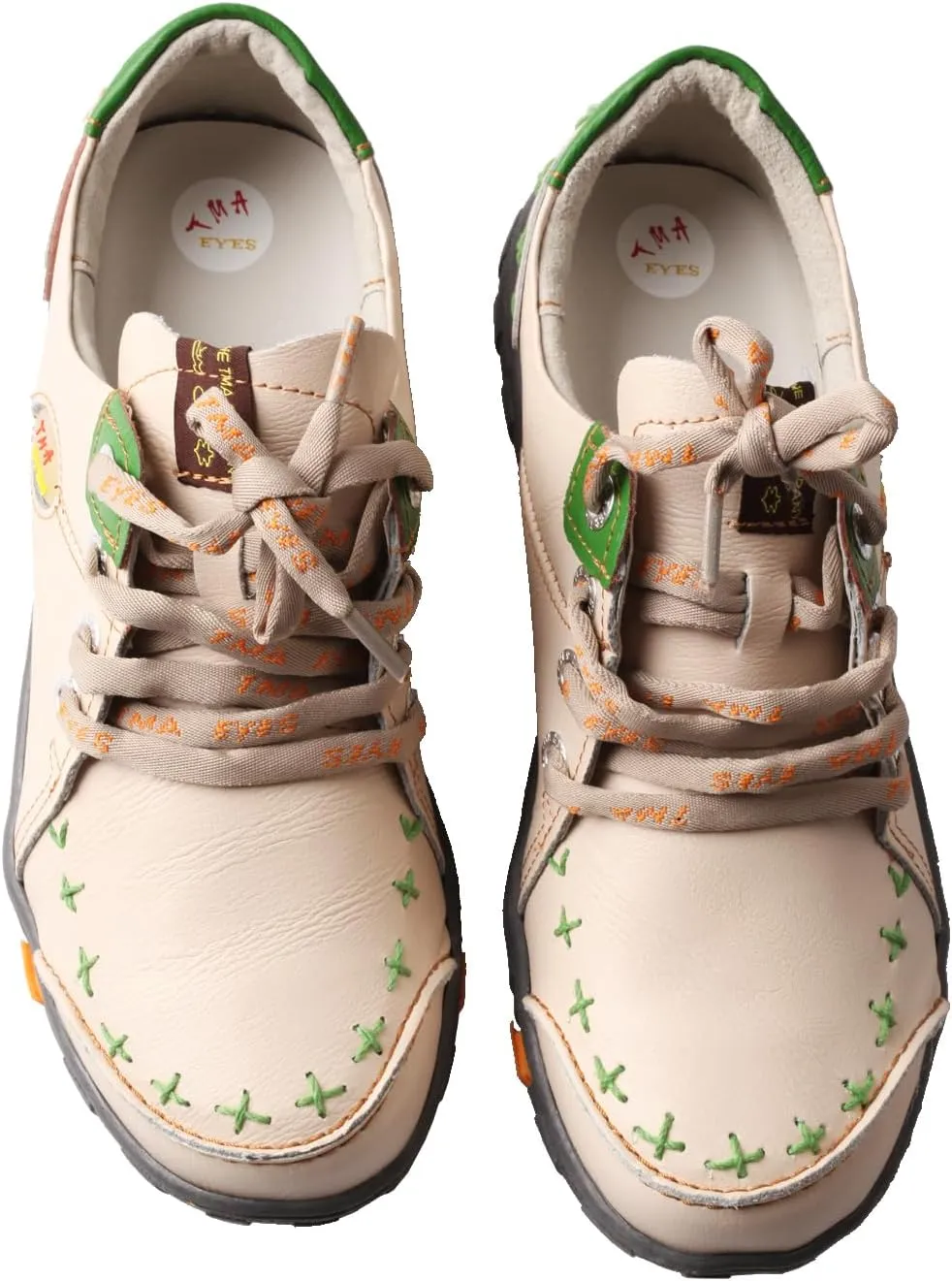 TMA EYES Women's Leather Soft Sole lace-up Fashion Shoes with Hand-Stitched Design