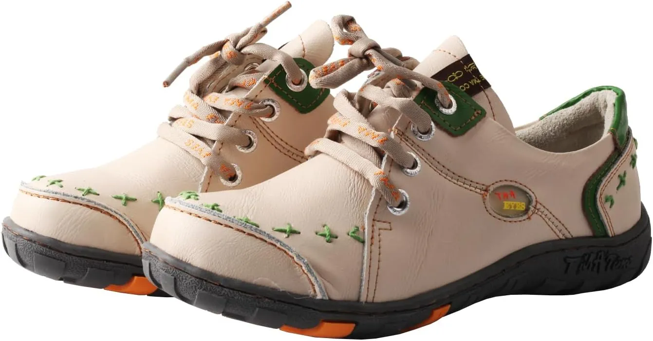 TMA EYES Women's Leather Soft Sole lace-up Fashion Shoes with Hand-Stitched Design