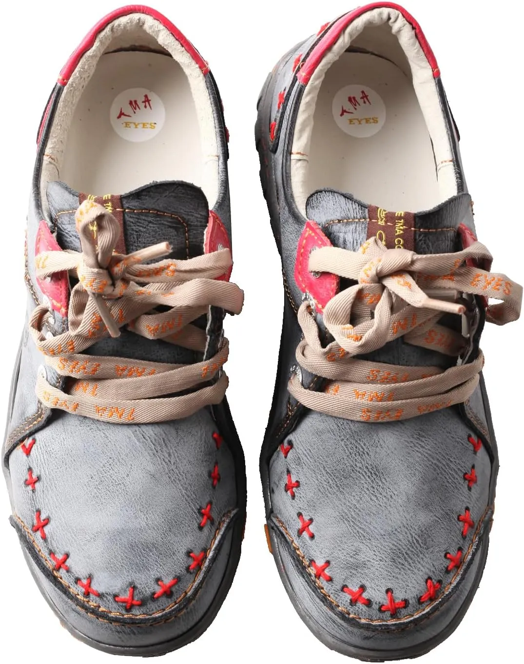 TMA EYES Women's Leather Soft Sole lace-up Fashion Shoes with Hand-Stitched Design