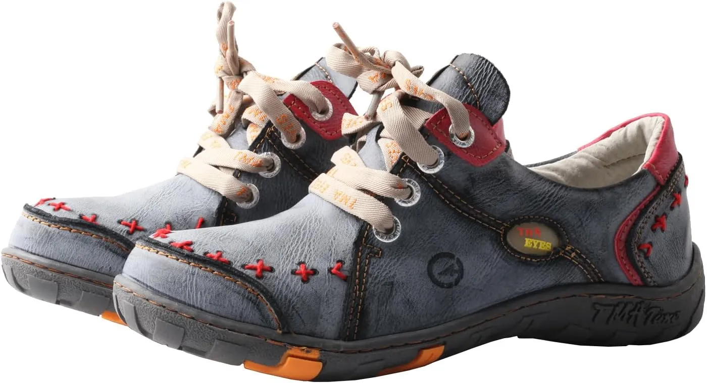 TMA EYES Women's Leather Soft Sole lace-up Fashion Shoes with Hand-Stitched Design