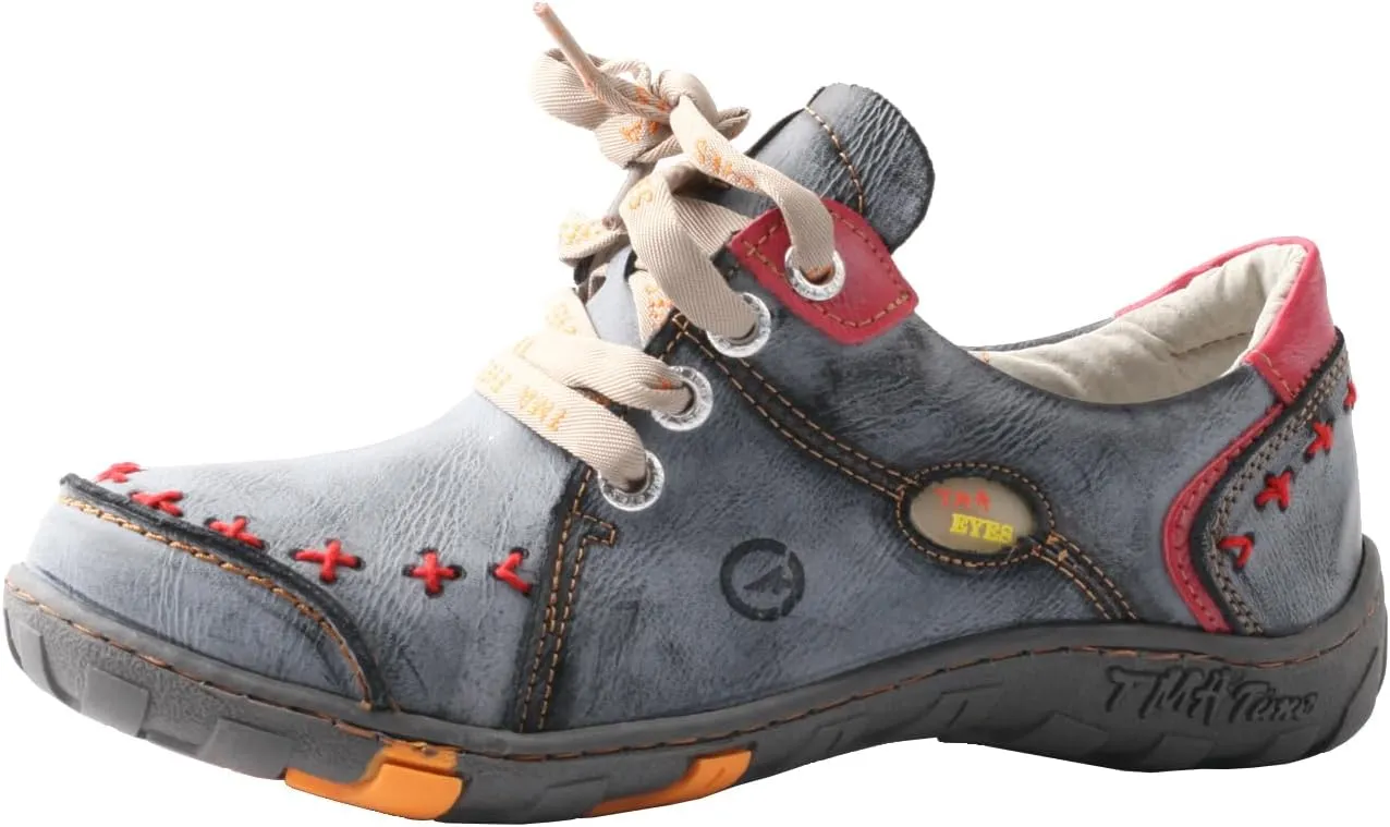 TMA EYES Women's Leather Soft Sole lace-up Fashion Shoes with Hand-Stitched Design