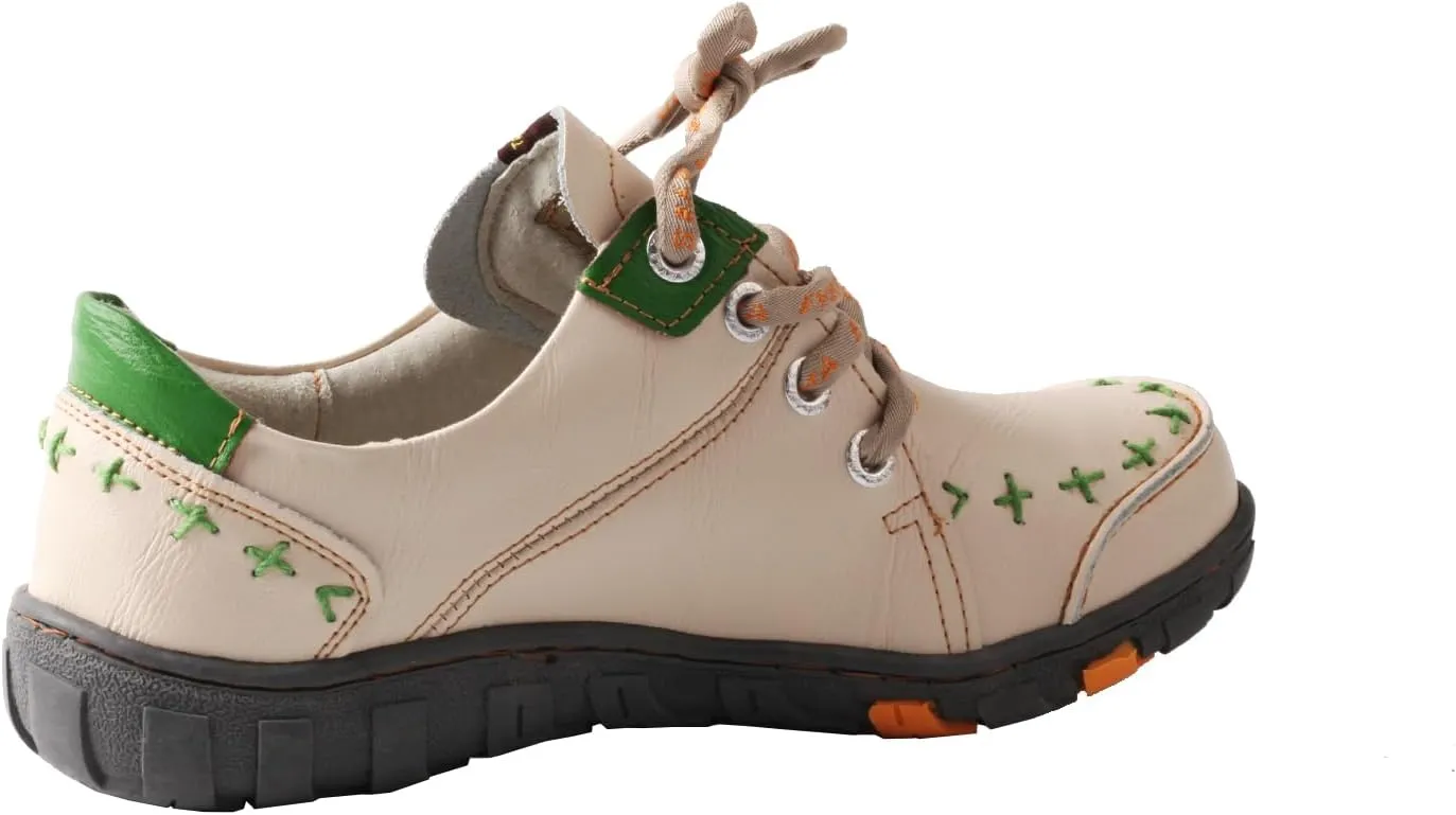 TMA EYES Women's Leather Soft Sole lace-up Fashion Shoes with Hand-Stitched Design